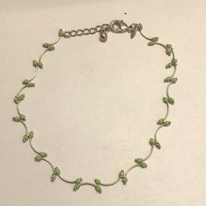 Vtg Avon Cat's Eye Vine Silver Tone Link Green Olivine Bead Bracelet Anklet